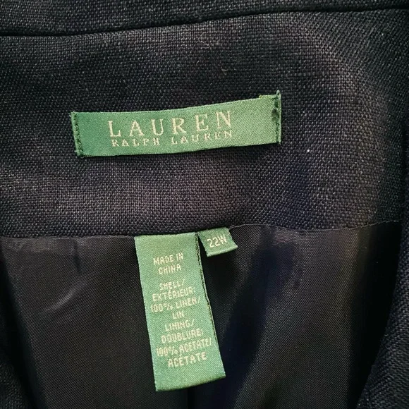 Ralph Lauren Vintage 90s 100% Linen Minimalist Preppy Navy Blazer Women 22W - Picture 5 of 6